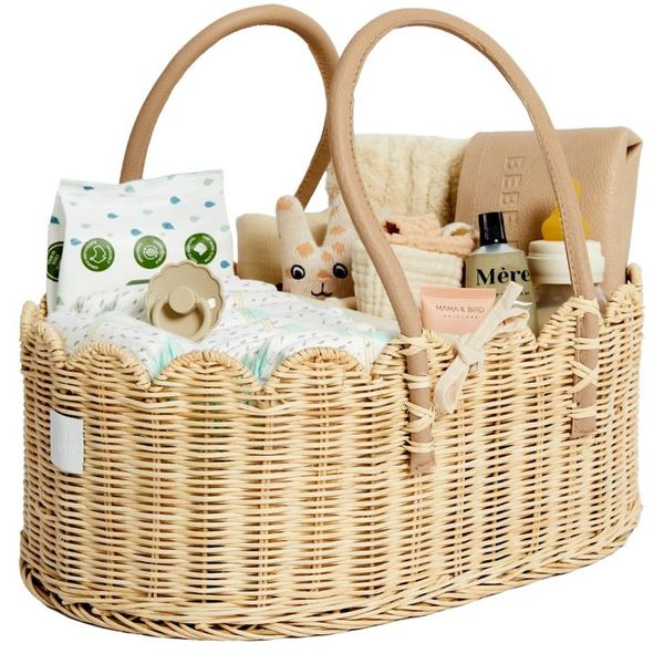  Lafos HandiCraft- Bebe Bask Baby Diaper Caddy Organizer - Artisan-Crafted Scalloped Rattan Basket - Baby Basket 