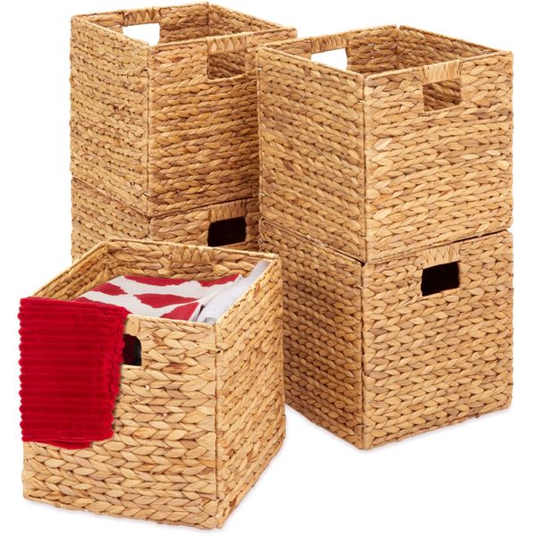  Lafos HandiCraft-Hyacinth Baskets, Rustic Set Of 5 Multipurpose Collapsible Storage Organizer 