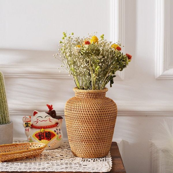  Lafos HandiCraft- Rattan Woven Vase-Household Basket 