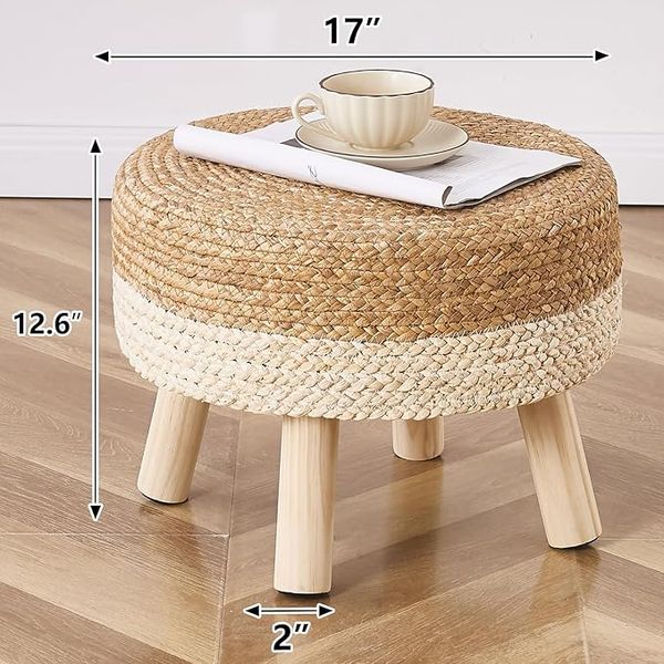  Lafos HandiCraft-Handmade Natural Water Hyacinth Outdoor Footrest, Sofa Side Table-High Quality Sponge Seat Cushion 
