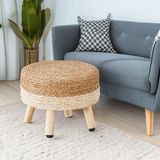  Lafos HandiCraft-Handmade Natural Water Hyacinth Outdoor Footrest, Sofa Side Table-High Quality Sponge Seat Cushion 