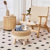  Lafos HandiCraft-Handmade Natural Water Hyacinth Outdoor Footrest, Sofa Side Table-High Quality Sponge Seat Cushion 