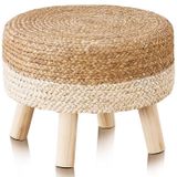 Lafos HandiCraft-Handmade Natural Water Hyacinth Outdoor Footrest, Sofa Side Table-High Quality Sponge Seat Cushion 