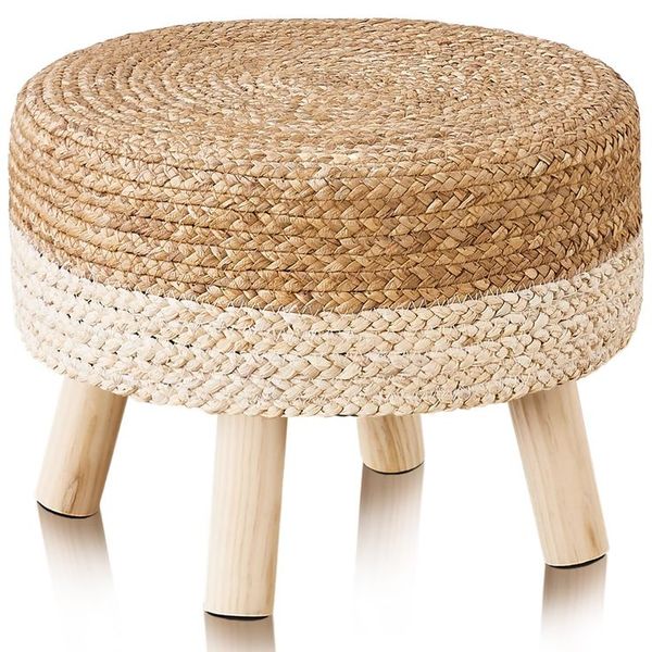  Lafos HandiCraft-Handmade Natural Water Hyacinth Outdoor Footrest, Sofa Side Table-High Quality Sponge Seat Cushion 