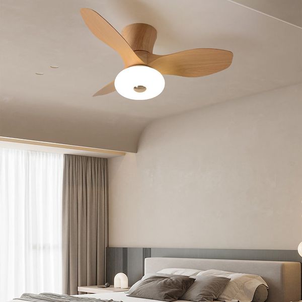  Lafos HandiCraft- Nordic Simple Stylish Bedroom Flush Ceiling Fan With LED Light Walnut-Style A-Boom Type 