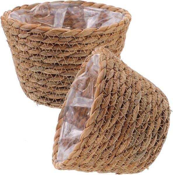  Lafos HandiCraft- Woven Baskets 2pcs Pots for Plants Home Decor/Indoor Planter 
