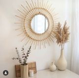  Lafos HandiCraft-Newest Design 100% Eco-friendly Rattan Mirror Wall Hanging Home Hotel Decoration 