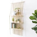  Lafos HandiCraft-Macrame Triple wooden shelf wall hanging decorate tapestry 