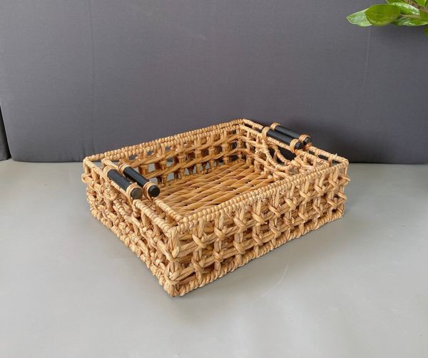  Lafos HandiCraft- Set of 2 Hyacinth Baskets With Wood Handles 