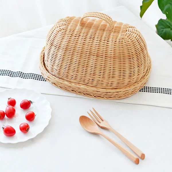  Lafos HandiCraft-oval rattan wicker food cover with tray for kitchenware-household baskets 