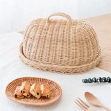  Lafos HandiCraft-oval rattan wicker food cover with tray for kitchenware-household baskets 
