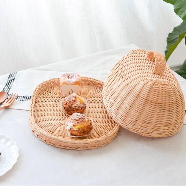  Lafos HandiCraft-oval rattan wicker food cover with tray for kitchenware-household baskets 