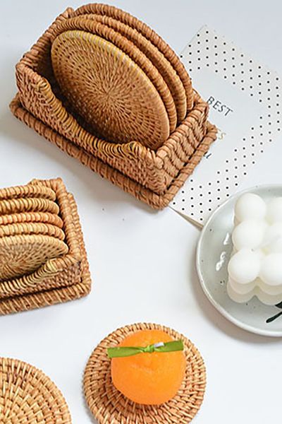 Lafos HandiCraft-Rattan Coasters/Rattan Coasters-Household Basket 