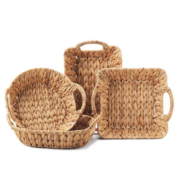  Lafos HandiCraft-Set of 4 Assorted Hyacinth Handled Baskets-Household Baskets 