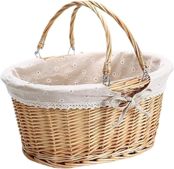  Lafos HandiCraft-Wicker Picnic Basket With Rattan Liner And Handle 