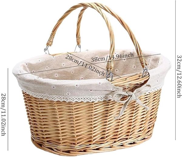  Lafos HandiCraft-Wicker Picnic Basket With Rattan Liner And Handle 