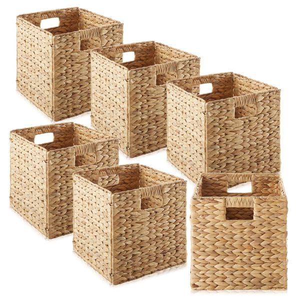 Lafos HandiCraft- Set of 6 Collapsible Cube Organizers-Material-Water Hyacinth Baskets 