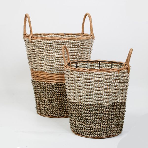  Lafos HandiCraft- Woven Storage Basket with Handle set of 2 
