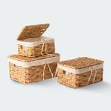  Lidded Water Hyacinth Wicker Basket Set of 3_ Household Baskets 