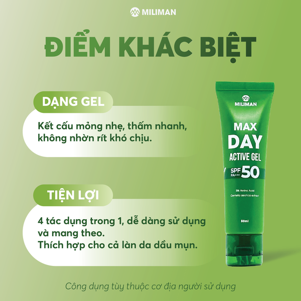  Gel Dưỡng Da Chống Nắng 4 in 1 MILIMAN - Không Nâng Tone, UVA/UVB SPF 50 PA+++, Giúp Kiểm Soát Dầu Nhờn, Dưỡng Sáng Da, Ngừa Lão Hóa MILIMAN 