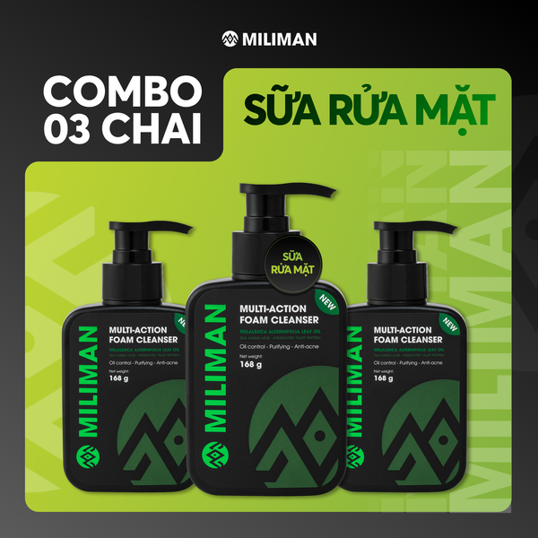  Combo 3 Chai Sữa Rửa Mặt Nam Da Dầu Trắng Da Ngừa Mụn MILIMAN Multi – Action Foam Cleanser 168g 