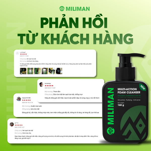  Combo 3 Chai Sữa Rửa Mặt Nam Da Dầu Trắng Da Ngừa Mụn MILIMAN Multi – Action Foam Cleanser 168g 