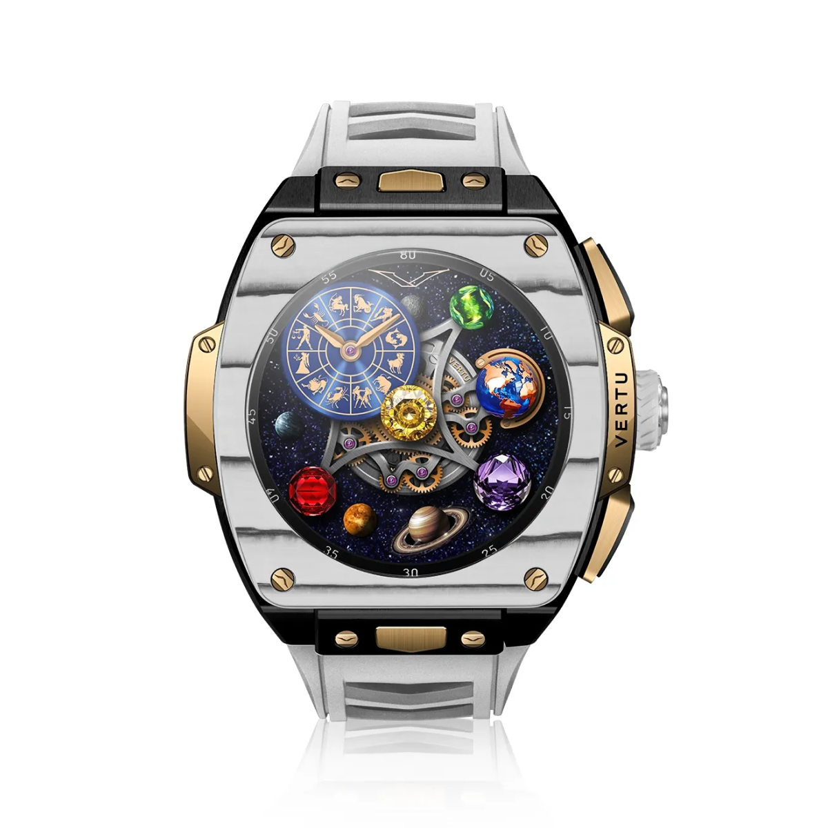 VERTU Watch S1 Finished Set Bespoke Gold Black and White Carbon Fiber White Strap