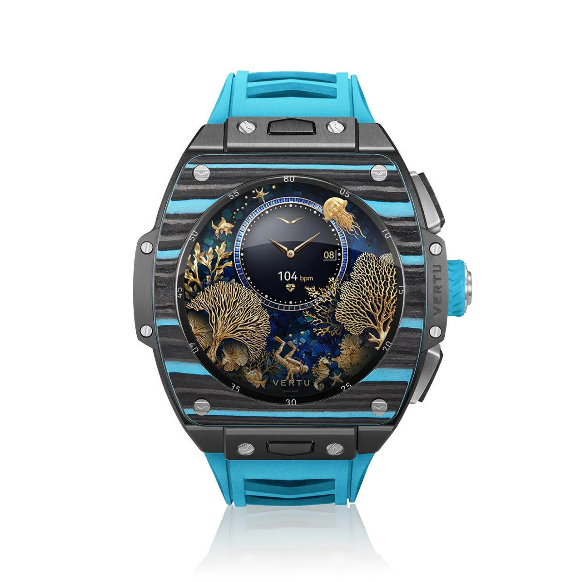VERTU Watch S1 Finished Set Black and Blue Carbon Fiber Light Blue Strap