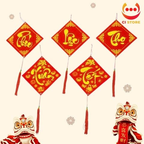  KHÁNH VUÔNG CHỮ THƯ PHÁP NHUNG ĐỎ TRANG TRÍ TẾT 