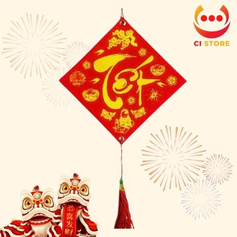  KHÁNH VUÔNG CHỮ THƯ PHÁP NHUNG ĐỎ TRANG TRÍ TẾT 