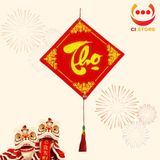  KHÁNH VUÔNG CHỮ THƯ PHÁP NHUNG ĐỎ TRANG TRÍ TẾT 