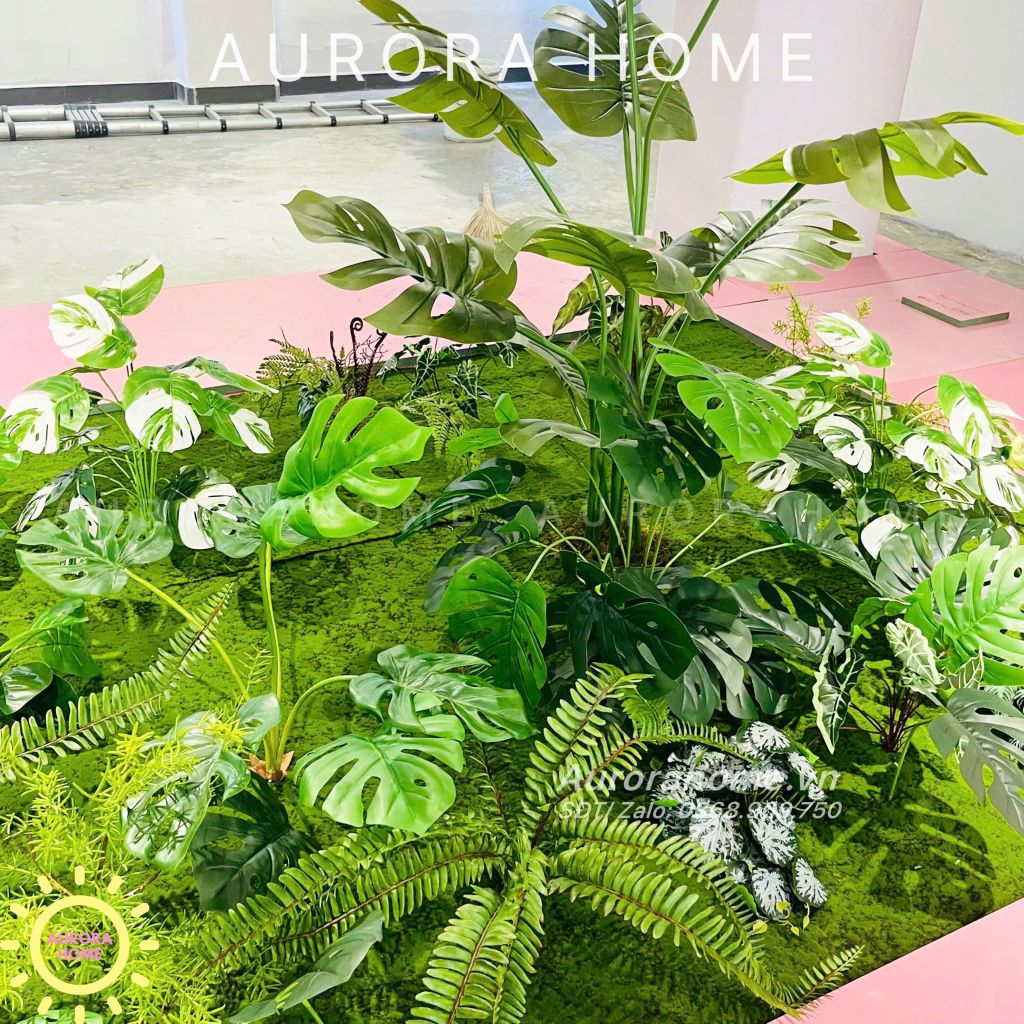 Set tiểu cảnh cây giả bồn hoa trang trí phòng tập gym