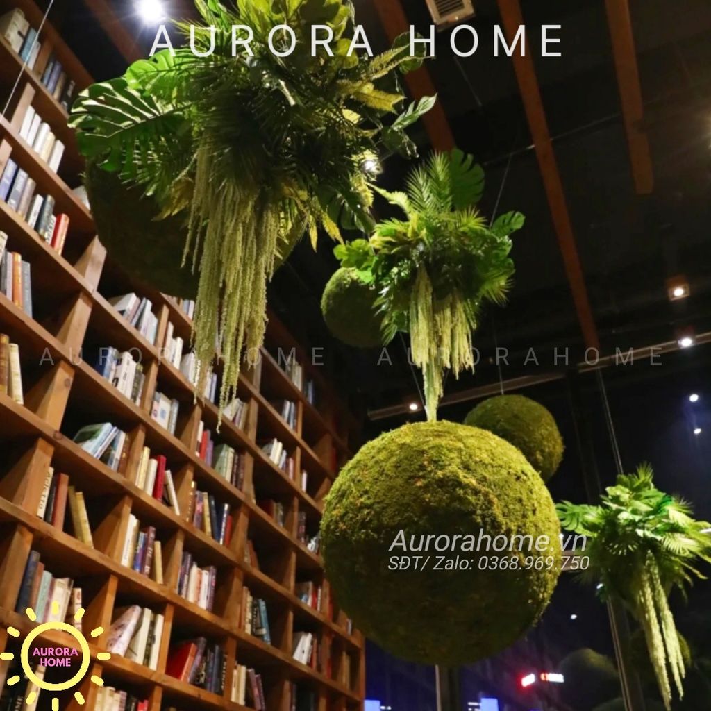 Set tiểu cảnh cầu rêu giả trang trí thư viện