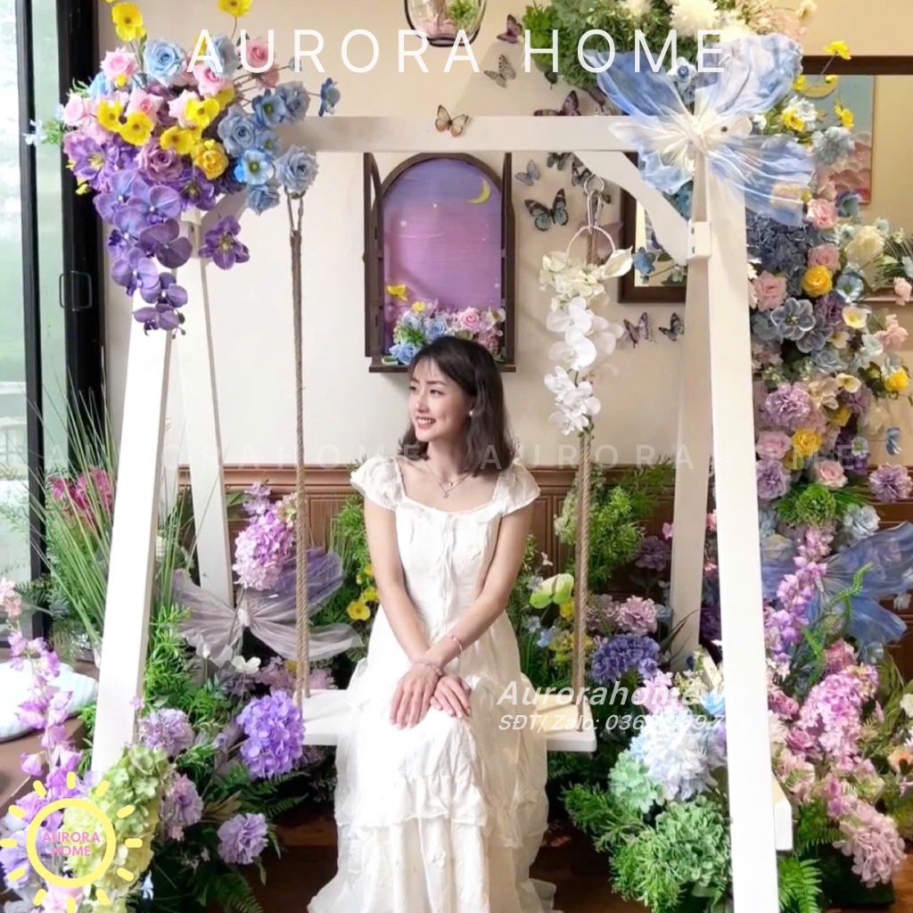 Tiểu hoa giả trang trí xích đu theo yêu cầu
