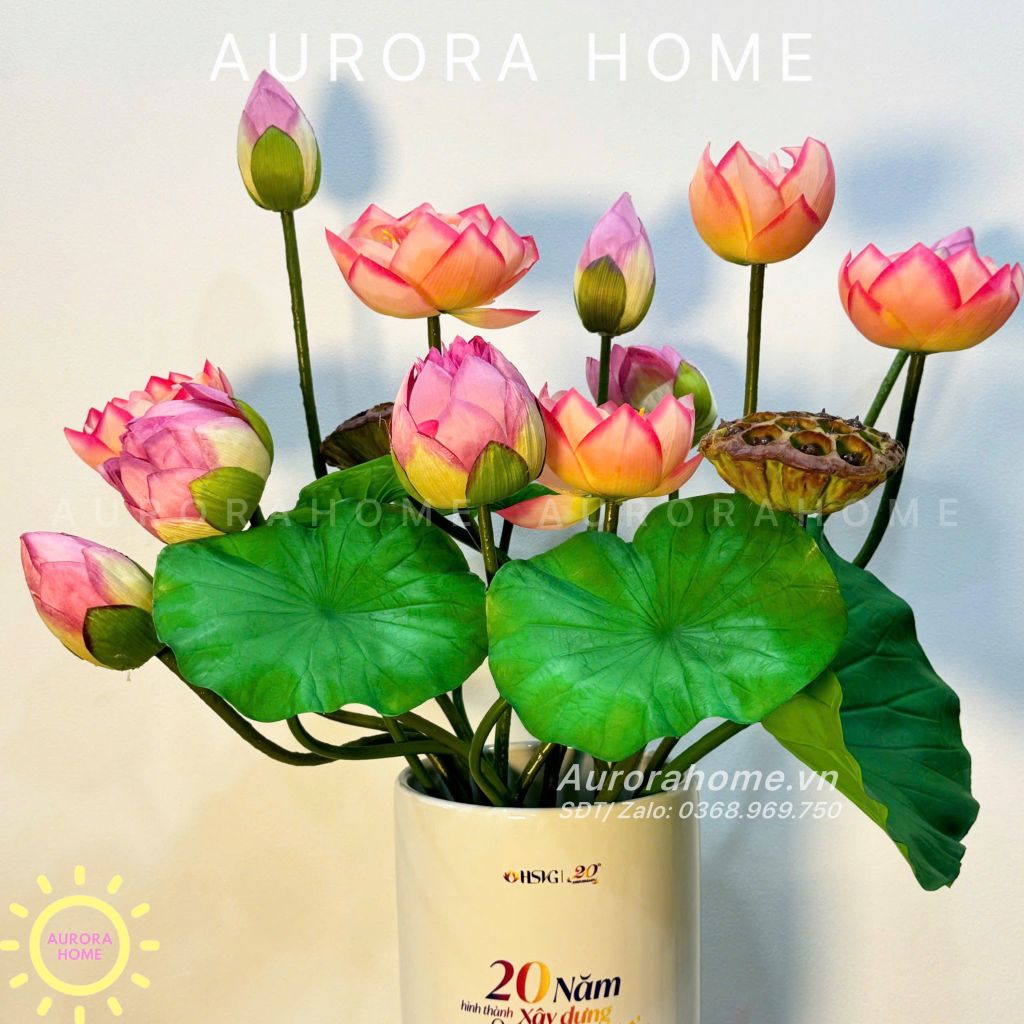 Bình hoa sen giả tông hồng mềm mại