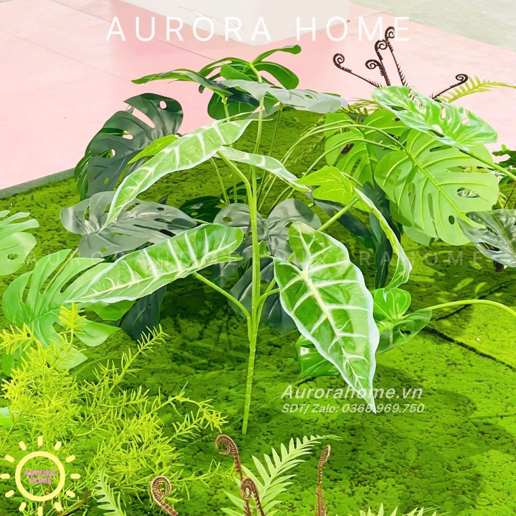 Set tiểu cảnh cây giả bồn hoa trang trí phòng tập gym