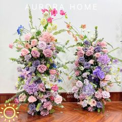 Tiểu cảnh Cột hoa lụa trang trí theo yêu cầu