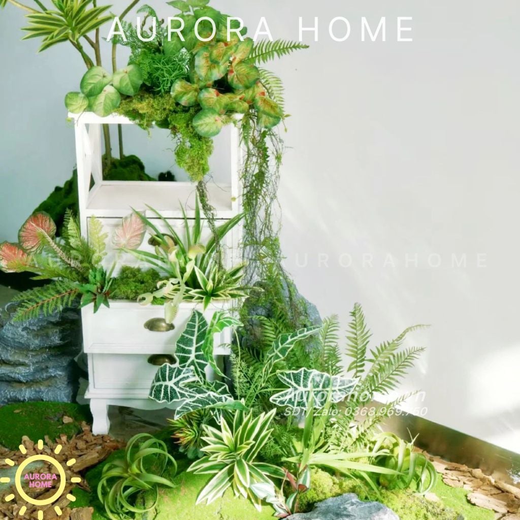 Set tiểu cảnh cây giả set up Studio