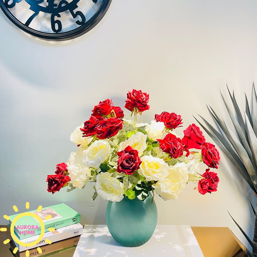 Bình hoa hồng lụa cắm sẵn cao cấp Fred Lands
