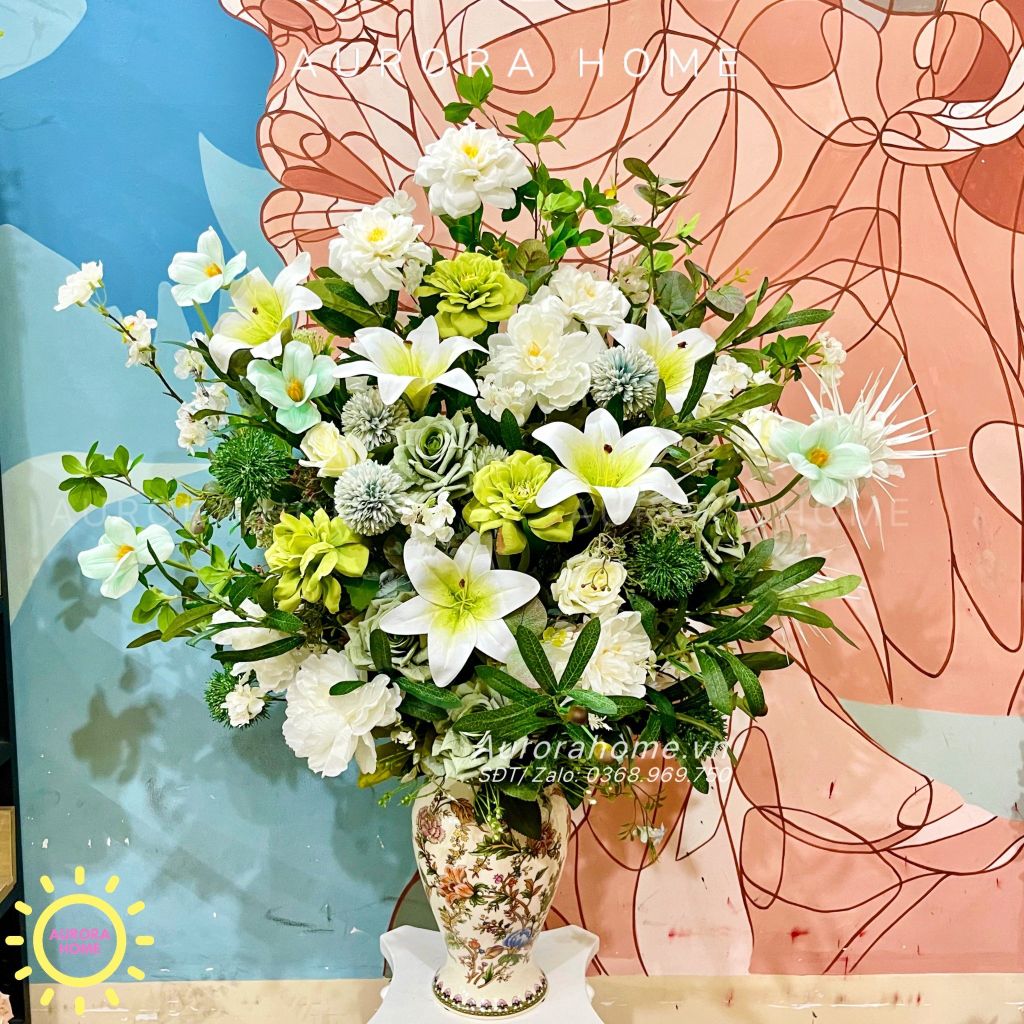 Bình hoa lụa cắm sẵn White Beauty sang trọng