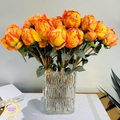 Bình hoa giả để bàn mẫu đơn Tendis sắc cam