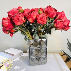 Bình hoa giả để bàn mẫu đơn Tendis sắc đỏ