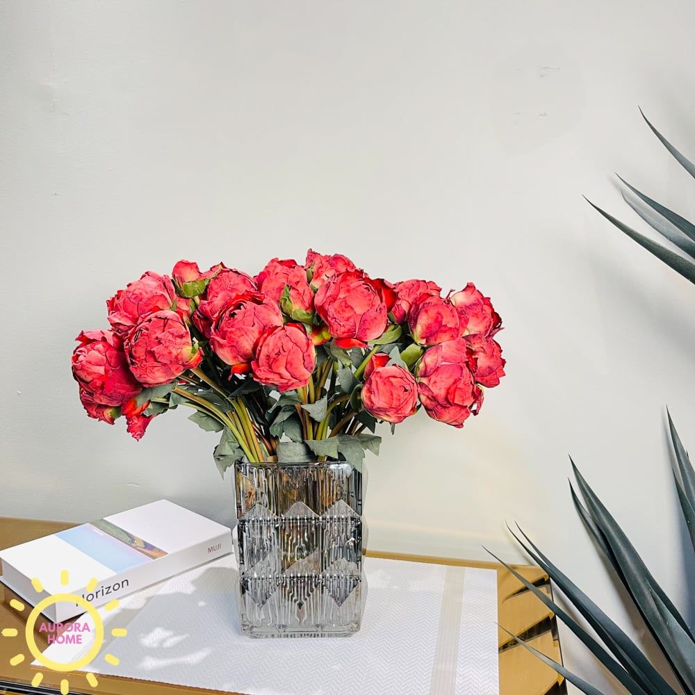 Bình hoa giả để bàn mẫu đơn Tendis sắc đỏ