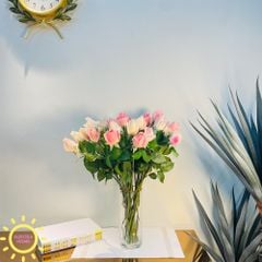 Bình hoa giả cắm sẵn hồng Princess Rose
