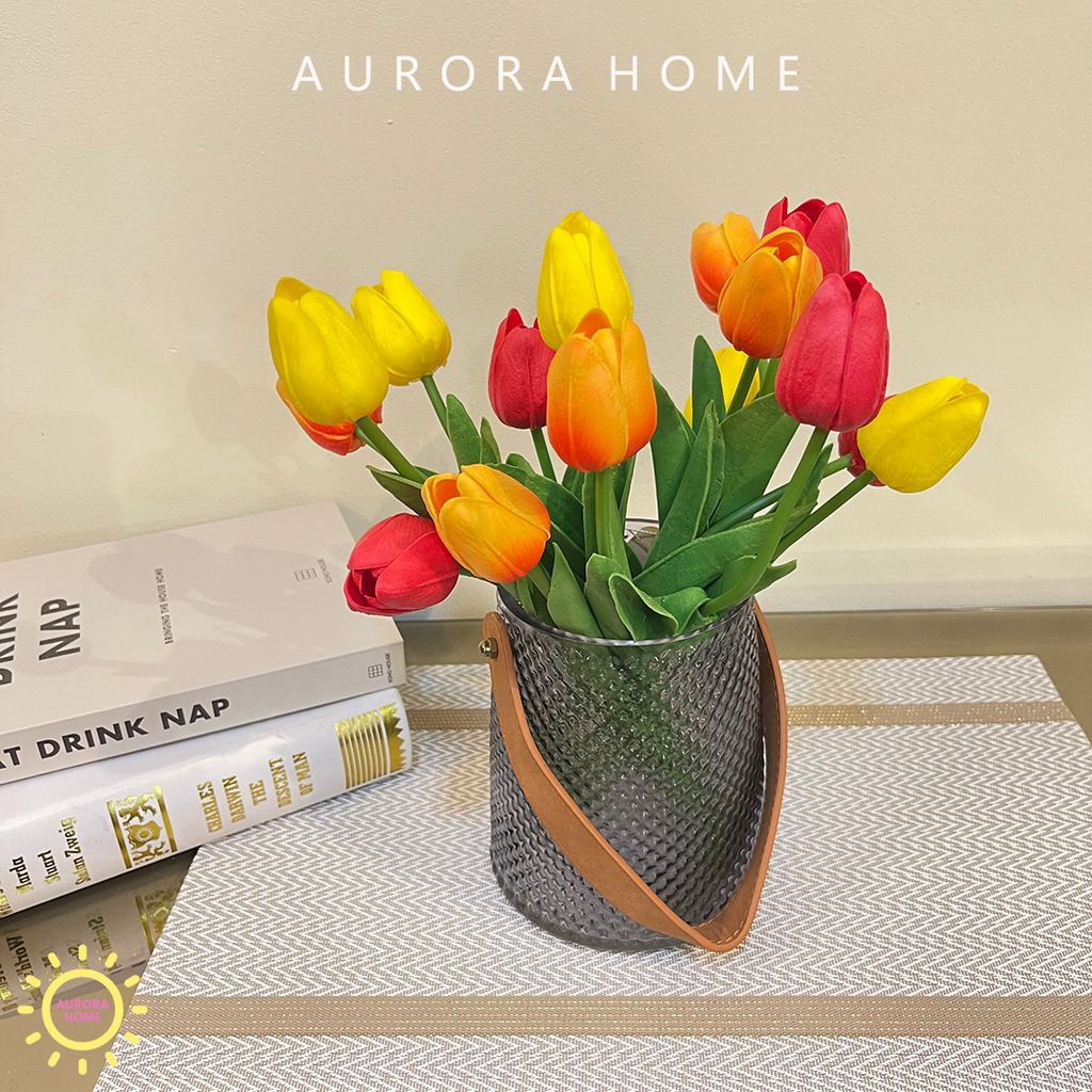 Bình hoa giả Tulip cao su để bàn