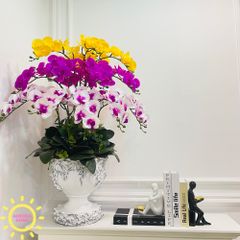 Bình hoa giả lan phú quý trang trí bàn lễ tân, bàn sảnh