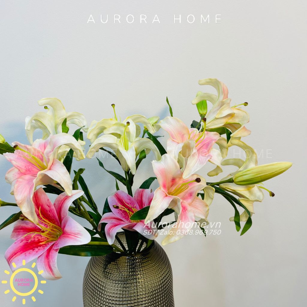 Bình hoa ly giả cao cấp để bàn Valines De Milies