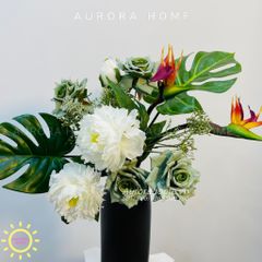Bình hoa lụa cao cấp thiên điểu trong sương