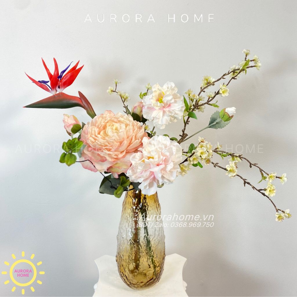 Bình hoa lụa cao cấp Pink Aries