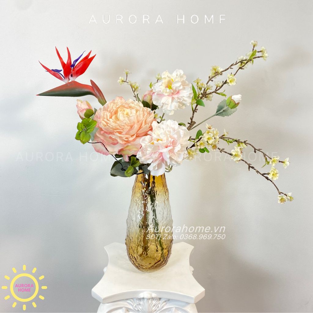 Bình hoa lụa cao cấp Pink Aries